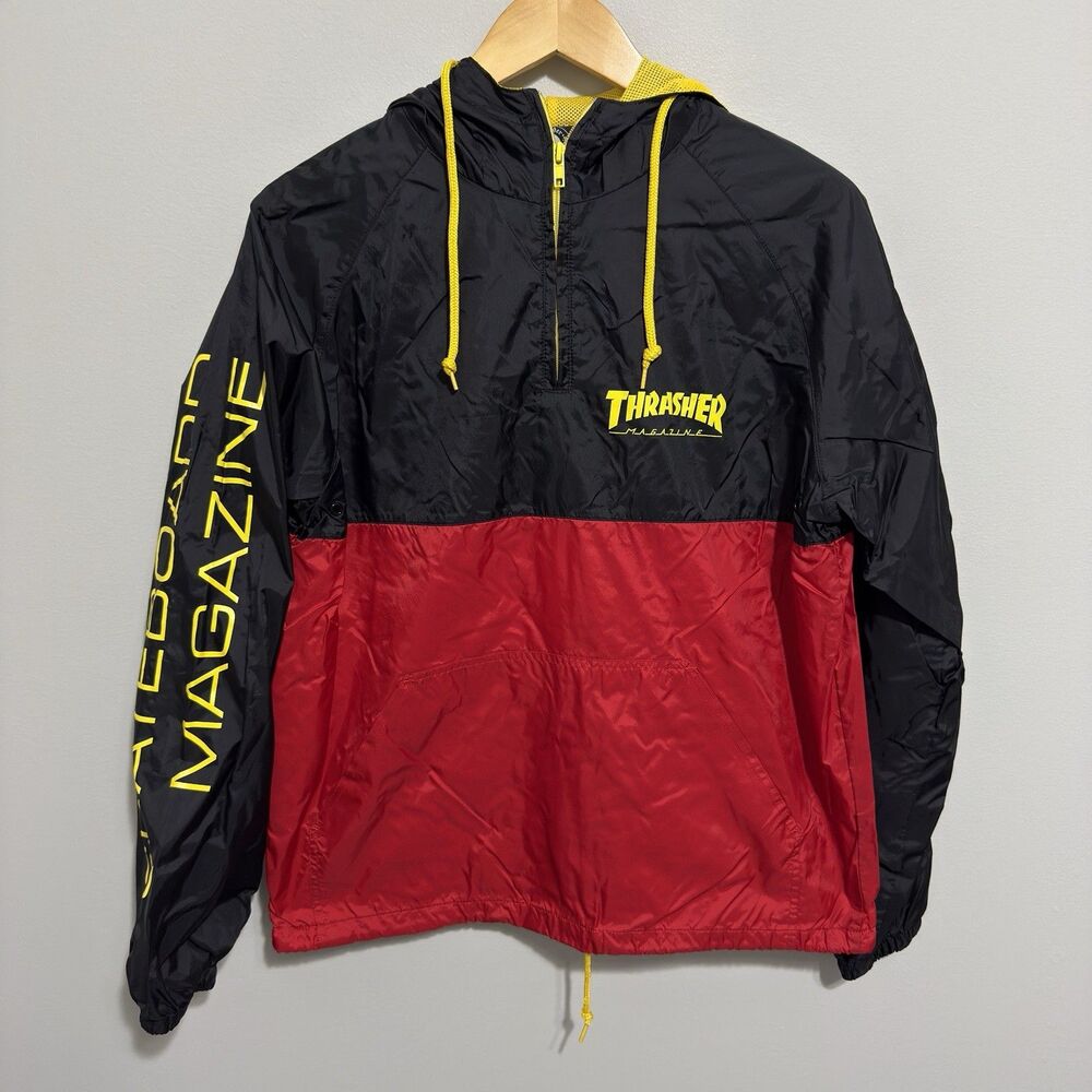 Thrasher Magazine Jacket Red Black Yellow Skateboard Windbreaker Men’s Size S
